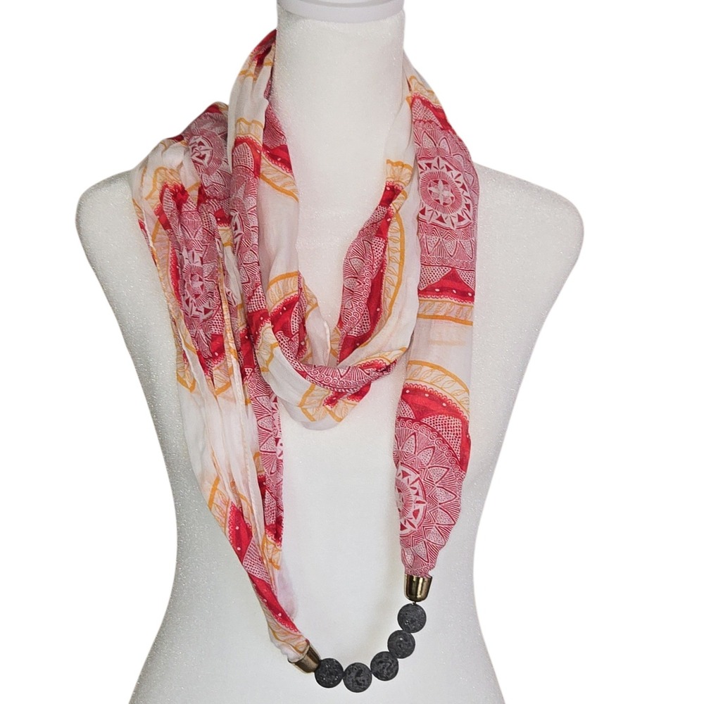 doTERRA Red Mandala Cotton Scarf with Lava Stone Essential Oil Diffuser Beads